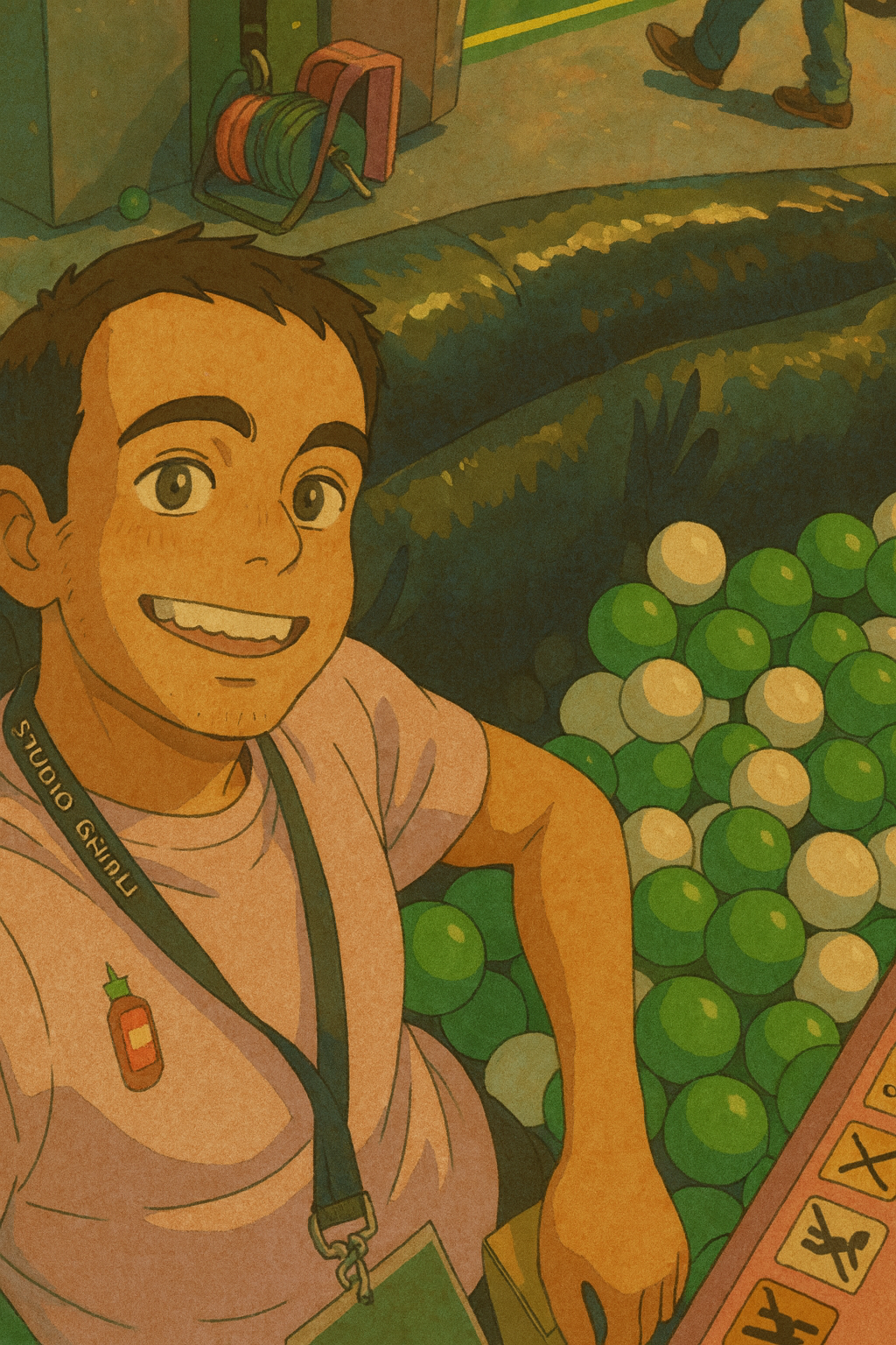 Full illustrated portrait of Gurinder Singh at an arcade